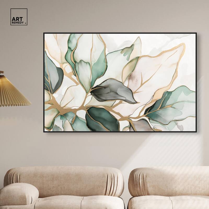 Golden Veined Leaves II Canvas by Art Remedy