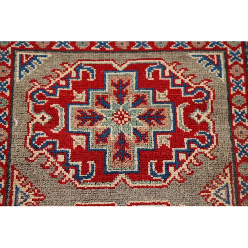 Geometric Brown Kazak Oriental Runner Rug Handmade Wool Carpet - 2'8" x 9'11"
