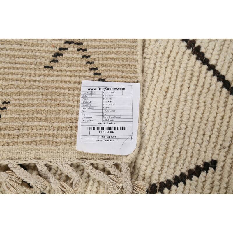 Ivory Moroccan Oriental Accent Rug Handmade Wool Carpet - 2'9"x 5'7"