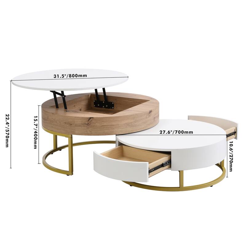 Modern Round Lift top Nesting Coffee Tables