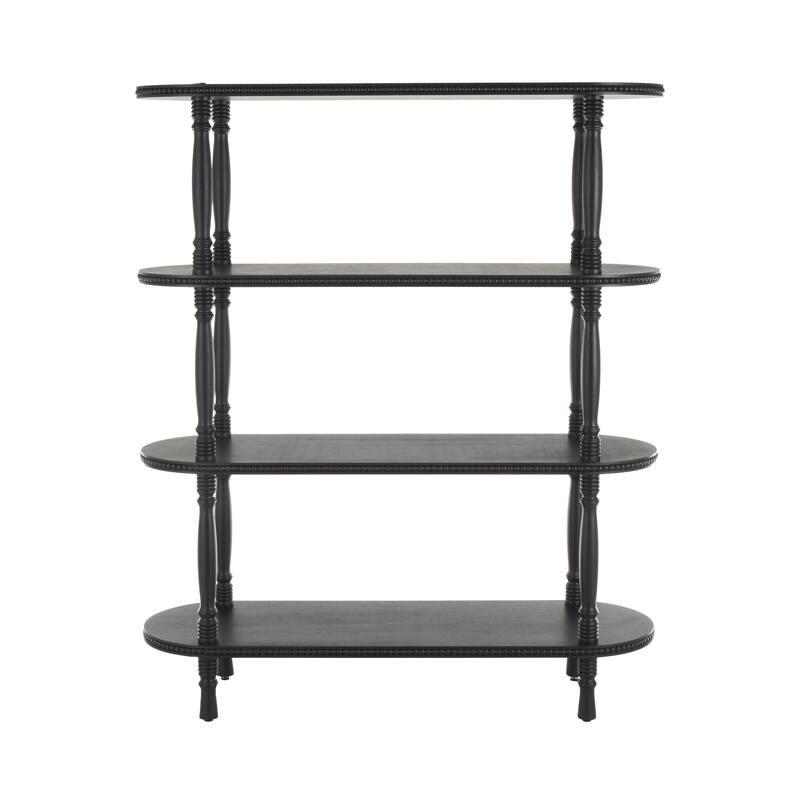 Wooden Oval 3 Shelf Shelving Unit with Turned Legs and Beaded Edges - Black - Roche River Decor