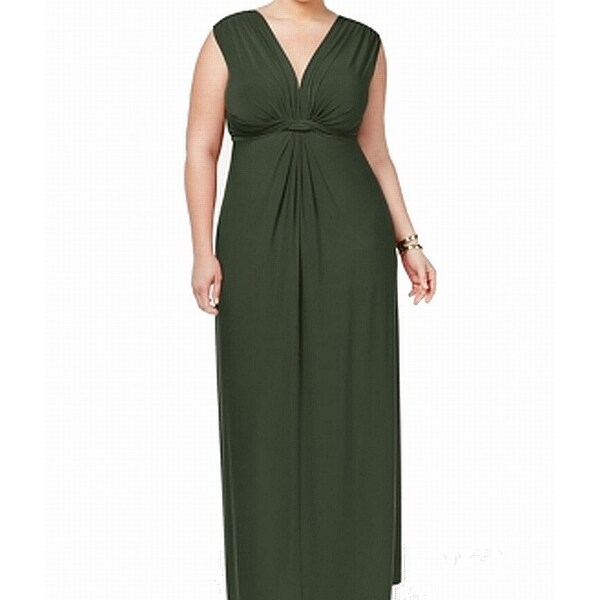 Love Squared Greens Womens Size 1X Plus Stretch Knotted Maxi Dress