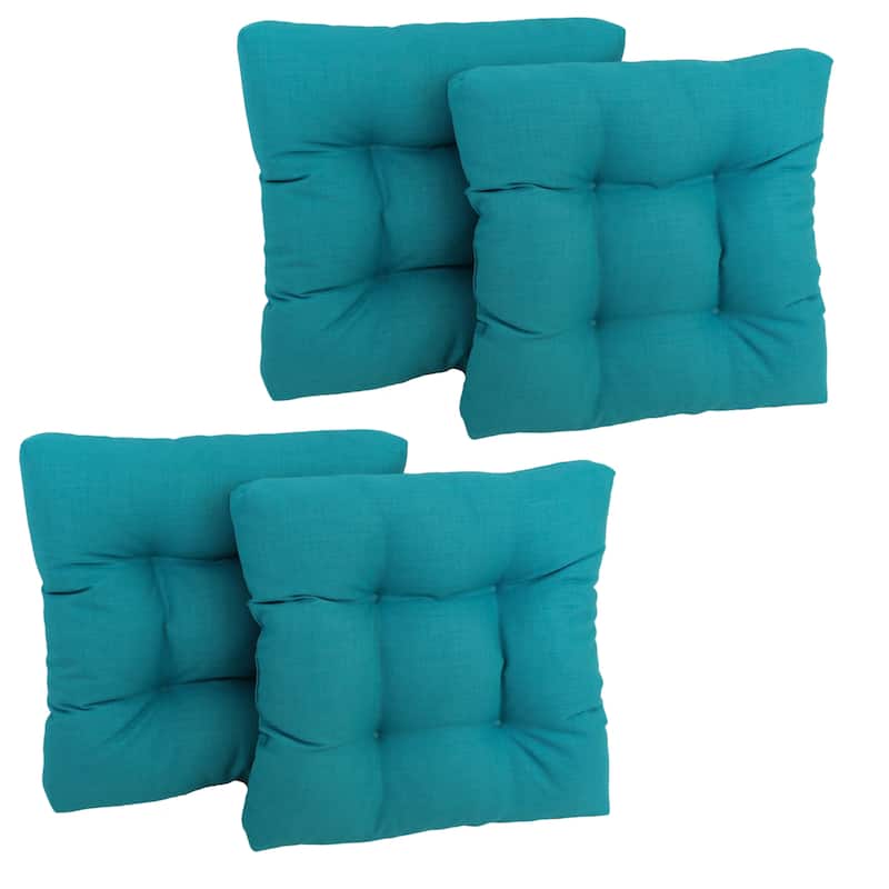 19-inch Square Tufted Indoor/Outdoor Chair Cushions (Set of 4) - 19" x 19" - Aqua Blue
