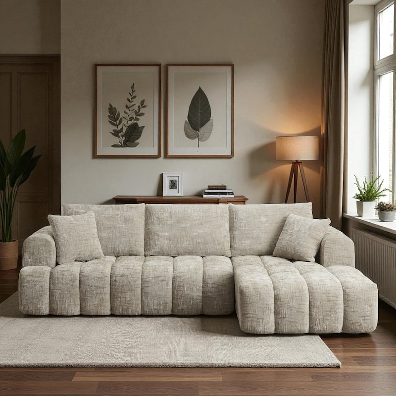 108" Oversized Chenille L-Shape Sectional Sofa Minimalist Tufted Comfy Sleeper Couch No Assembly Required for Home