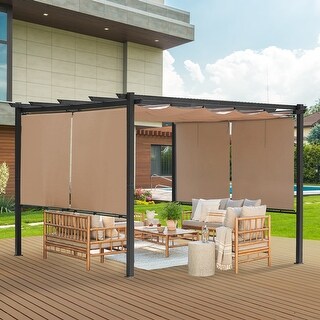 Aoodor Outdoor Pergola with Retractable Canopy, Aluminum Frame- Dark Brown