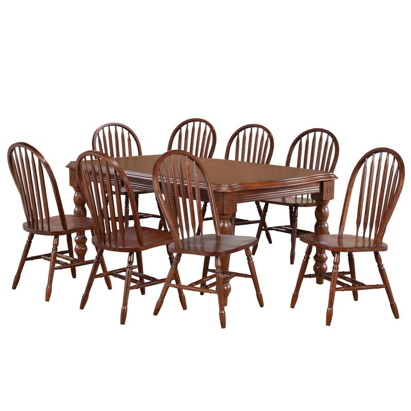 Extendable Dining Set - 8 Seater Rectangular Table & Chairs - Solid Wood Dining Room Set