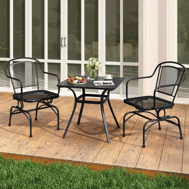 Gymax Patio Rocking Chairs Set of 2 w/ Metal Mesh Backrest & Seat