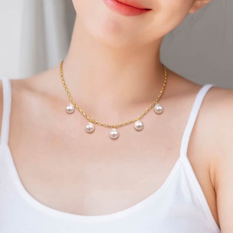 Miadora 9-10mm South Sea Cultured Pearl Station Necklace in 10k Yellow Gold - 16 in x 12 mm x 10 mm