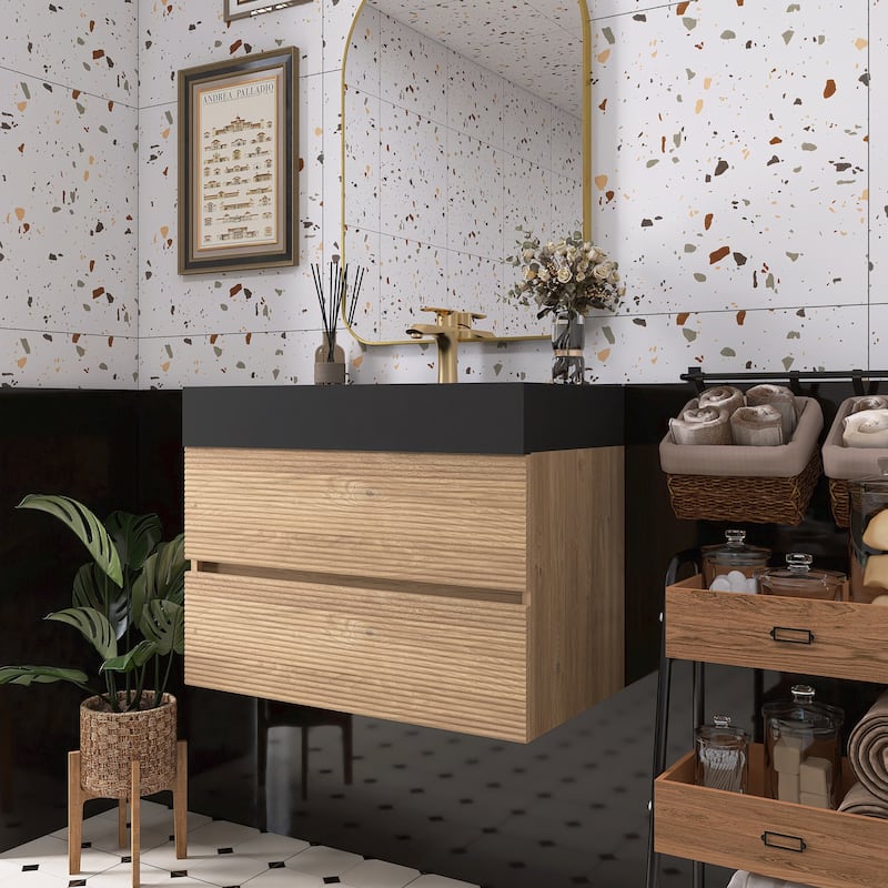 Wall Mounted Bathroom Vanity with Solid Surface Sink and Soft Drawers