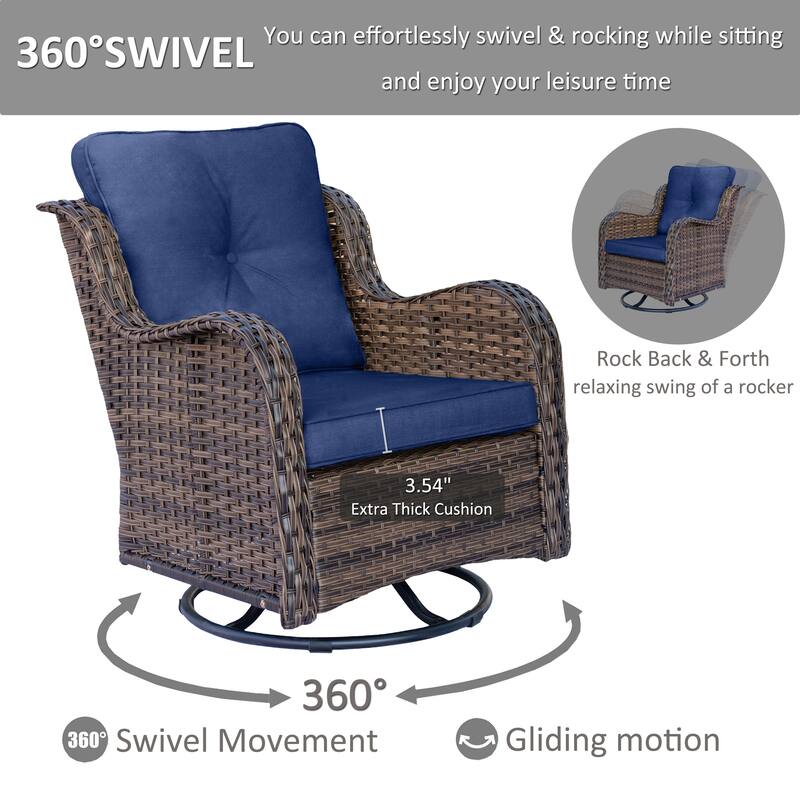 6 Piece Outdoor Wicker Patio Conversation Sofa Sets with Swivel Chairs
