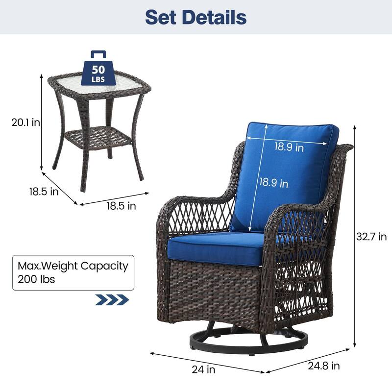 3 Piece Patio Furniture Sets Wicker Swivel Rocker Chairs