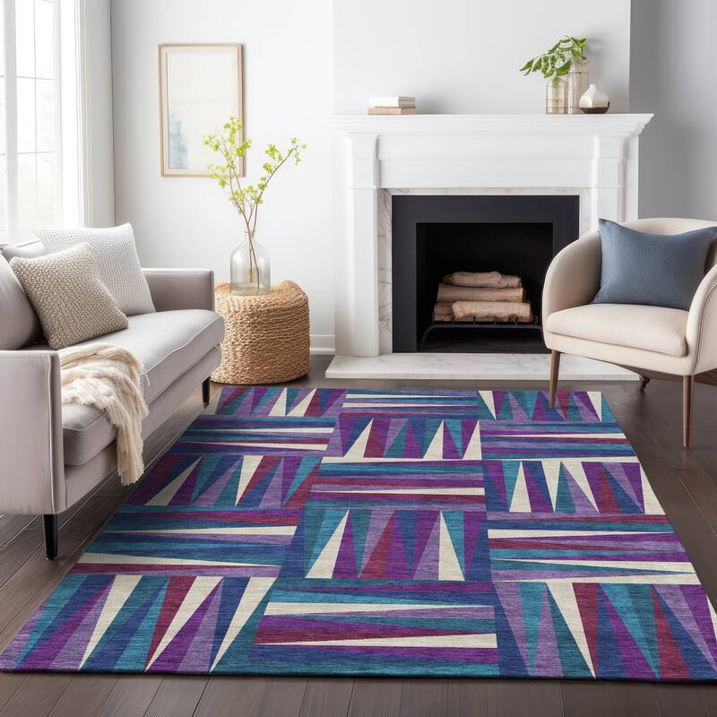 Machine Washable Indoor/ Outdoor Contemporary Mosaic Chantille Rug