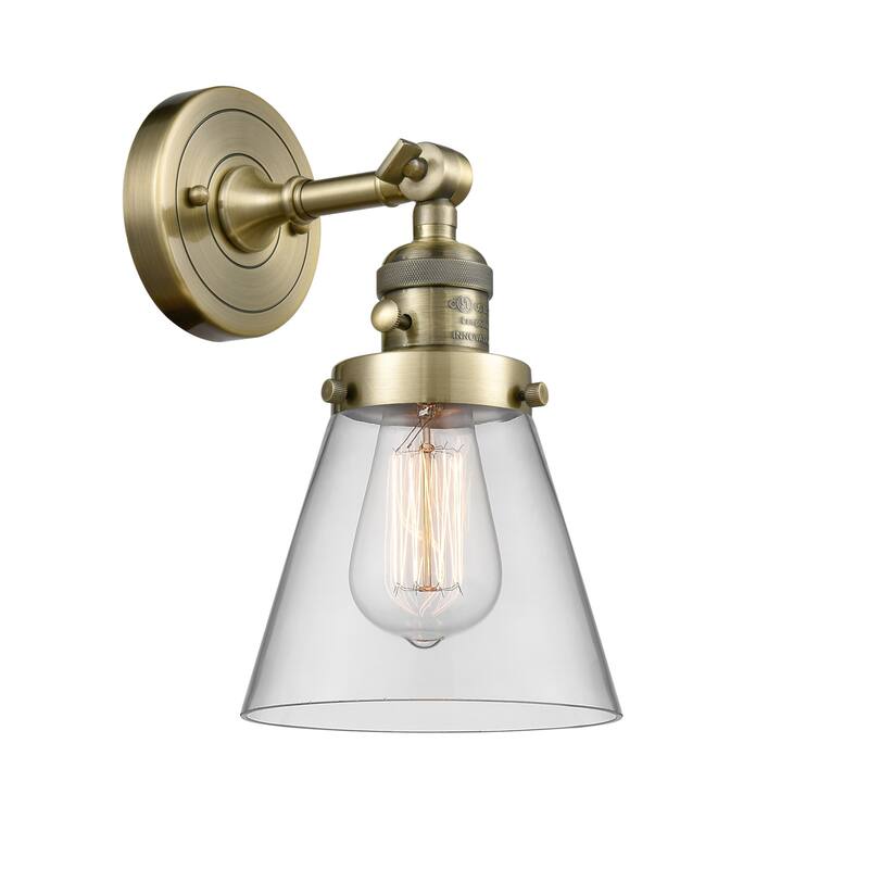 Innovations Lighting Small Cone Single Light 10" Tall Bathroom Sconce - Antique Brass / Clear