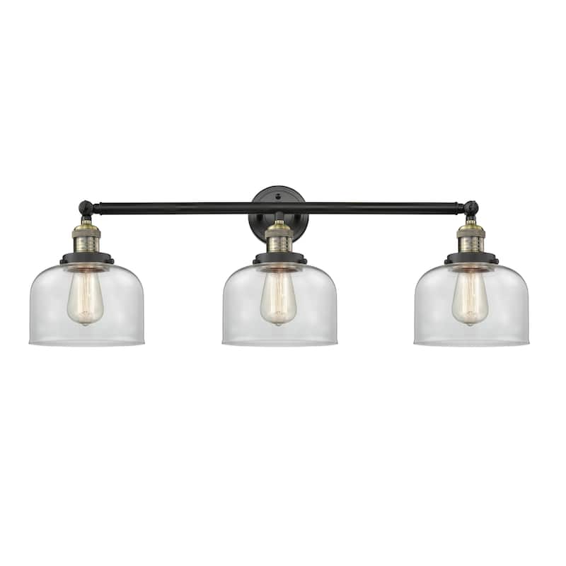 Innovations Lighting Large Bell 3 Light 32" Wide Bathroom Vanity Light - Black Antique Brass / Clear