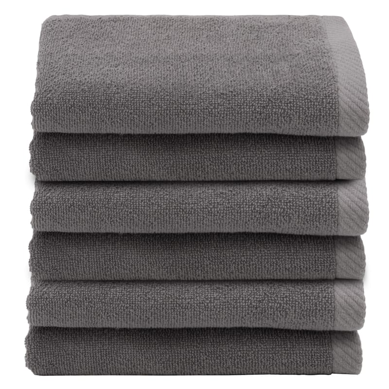 Authentic Hotel and Spa 100% Turkish Cotton Ediree Fingertip Towels - Set of 6 - Charcoal