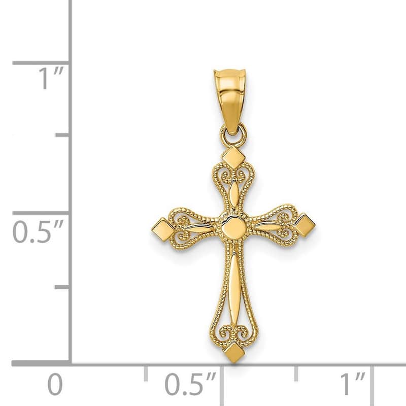 Curata 14k Yellow Gold 18" Ornate Small Cross Pendant Necklace 21x14mm