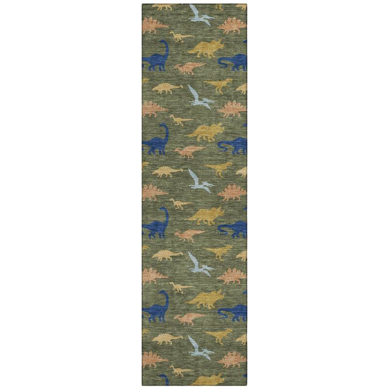 Machine Washable Indoor/ Outdoor Modern Dinosaur Chantille Rug