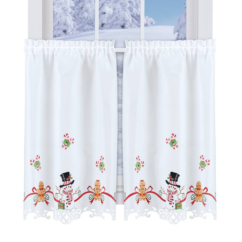 Embroidered Snowman Gingerbread Holiday Kitchen Café Curtains