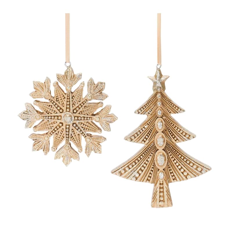 Glittered Pine Tree and Snowflake Christmas Ornaments - 5" - 12ct