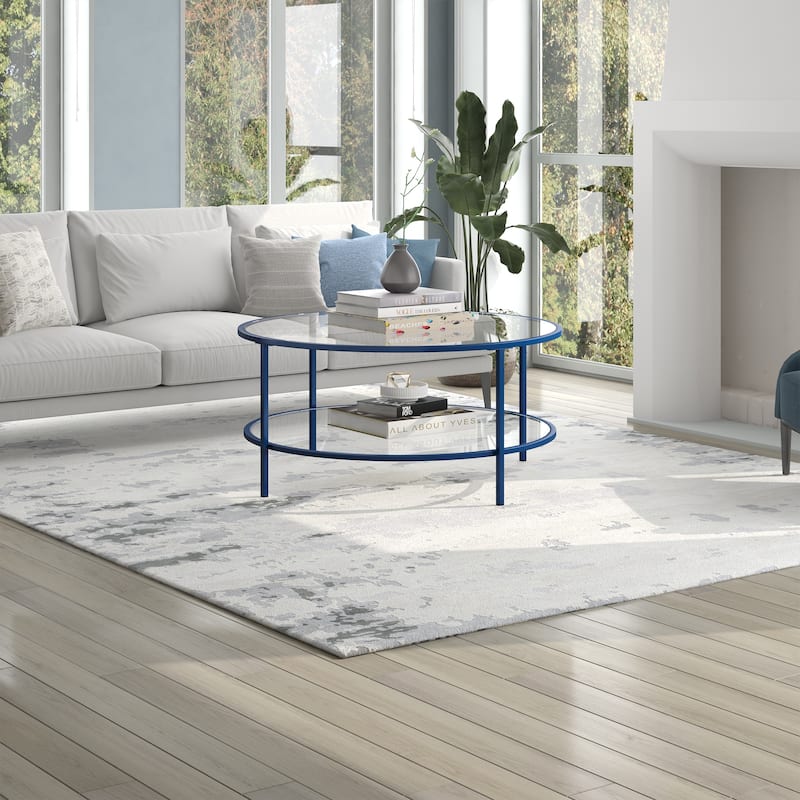 Sivil 36'' Wide Round Coffee Table with Glass Top - 36" Wide