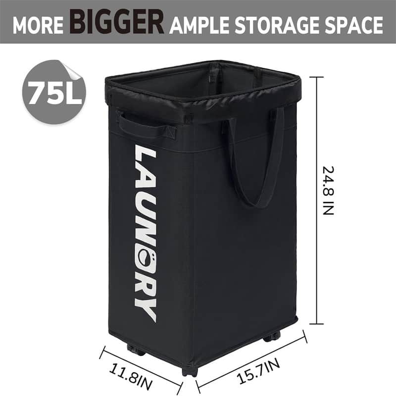 Laundry Basket with Wheels 2Pack 75L Rolling Laundry Hamper - 15.7"L x 11.8"W x 24.8"H