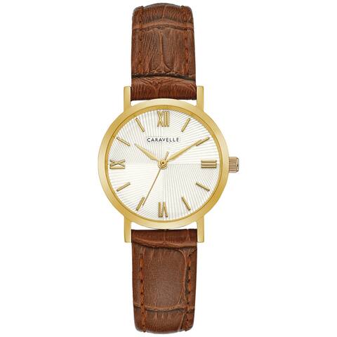 Caravelle by Bulova Ladies Classic Goldtone Stainless Brown Leather Strap Watch - N/A