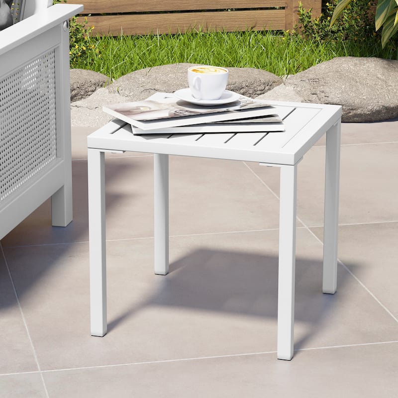 Outdoor Aluminum End Table Square Patio Side Table - 15.7" L x 15.7" W x 15.9" H - White - 1PC