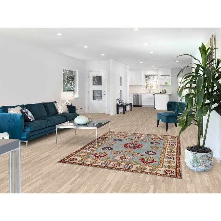 Light Blue Kazak Area Rug Handmade Traditional Wool Carpet - 5'1" x 6'11"