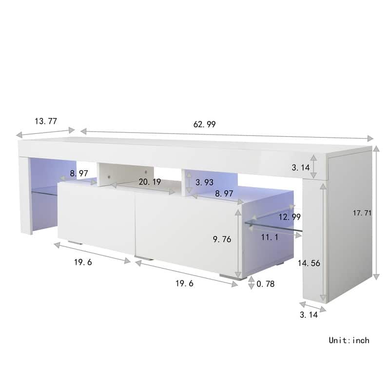 Contemporary Black TV Stand with Multi-Color LED Lighting & Remote Control‌