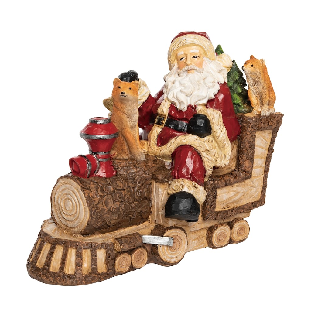 Transpac Resin 10.25 in. Multicolored Christmas Santa and Critters Train Decor