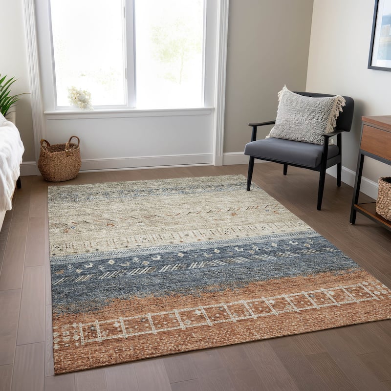 Machine Washable Indoor/ Outdoor Modern Global Chantille Rug