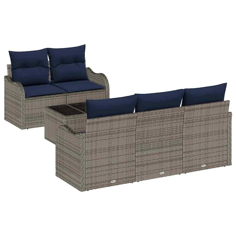 vidaXL 6 Garden Sofa Set with Cushions Black/Brown/Grey Poly Rattan - 69.3 x 24.4 x 27.2