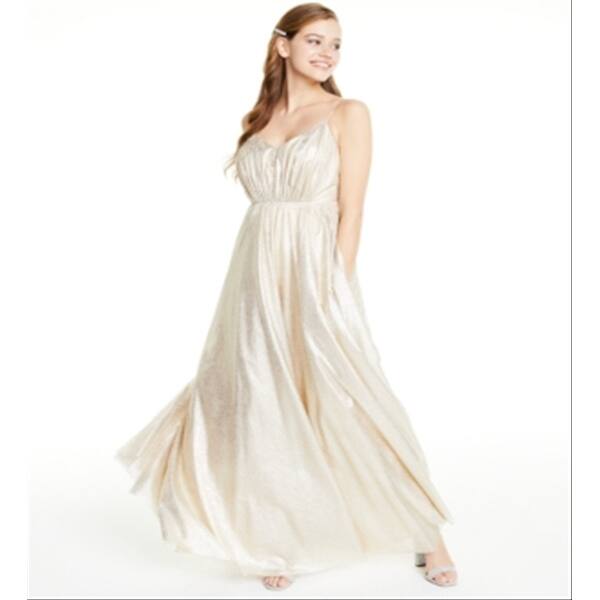 city studios gowns & formal dresses Juniors' Metallic Foil Rhinestone-Waist Gown Beige Size 3 - Bed Bath Beyond Juniors gown
