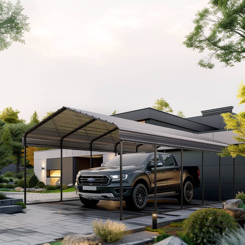 MAISON ARTS Heavy Duty Metal Carport with Galvanized Steel Roof for Cars, Boats, and Tractors