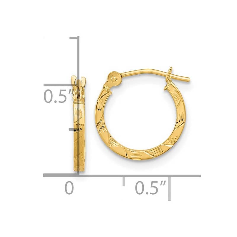 Curata 14k Yellow Gold Sparkle Cut 1.5x13mm Flat Square Tube Hoop Earringss