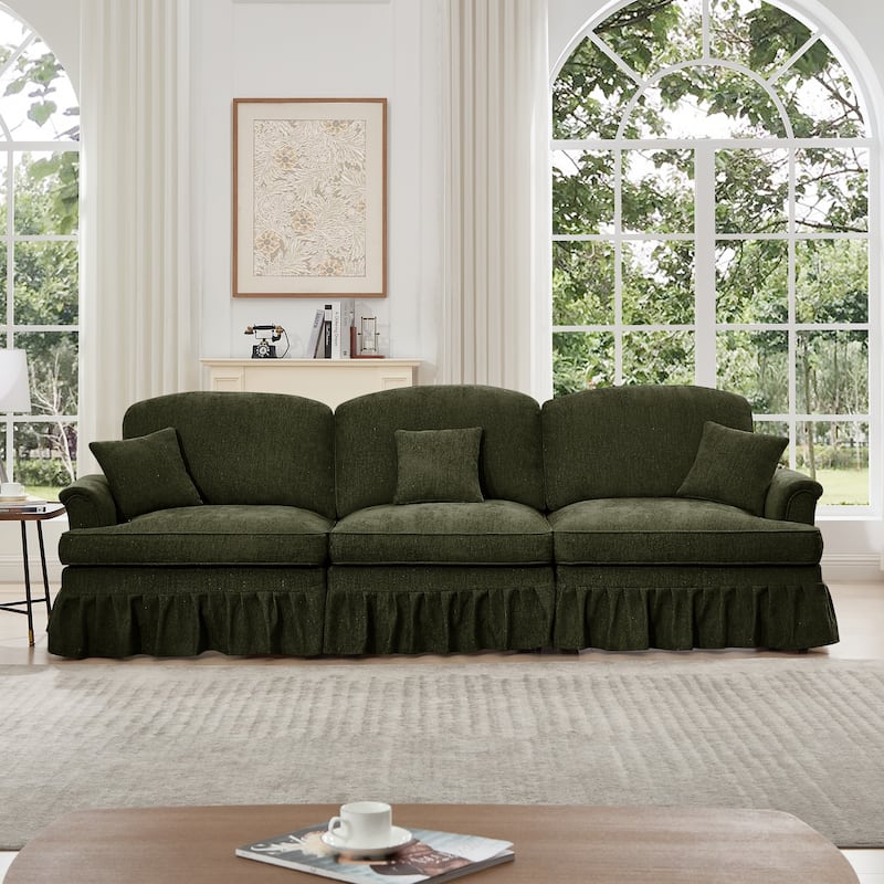 GDFStudio - Elegant Mid Century 3-Seater 107" Chenille Sofa with Flared Arms - Green