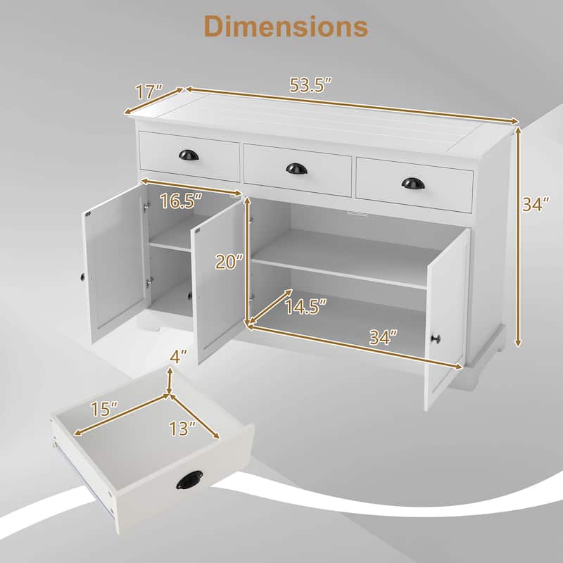Gymax Modern Buffet Sideboard 53.5'' Storage Cabinet w/ 3 Drawers 3