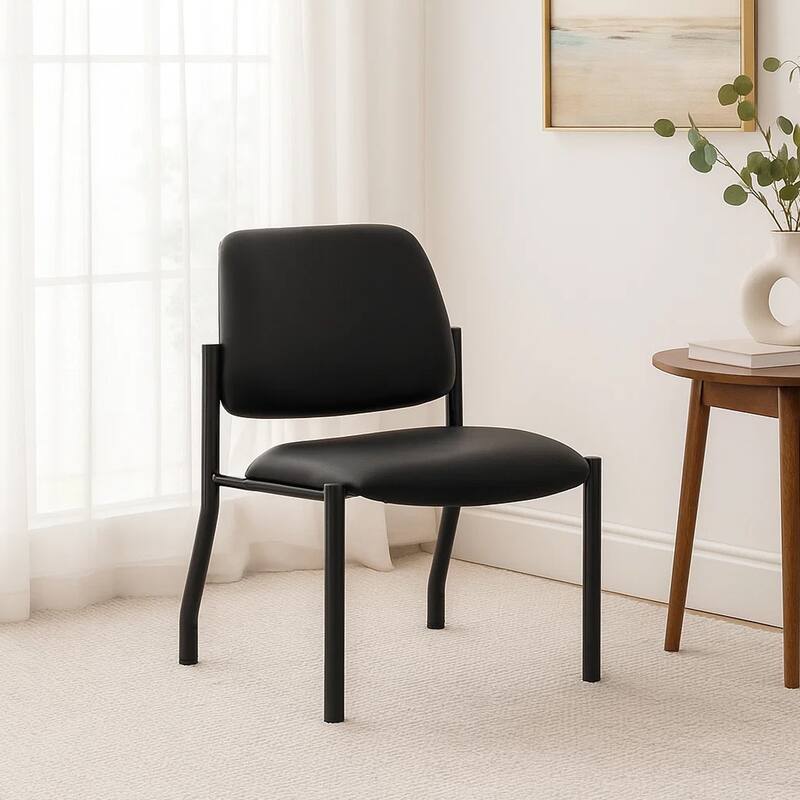 Lea Big and Tall XL Reception Chair, Black Antimicrobial Vinyl, 400 lbs