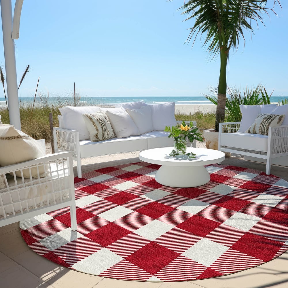 Machine Washable Indoor/ Outdoor Chantille Plaid Rug