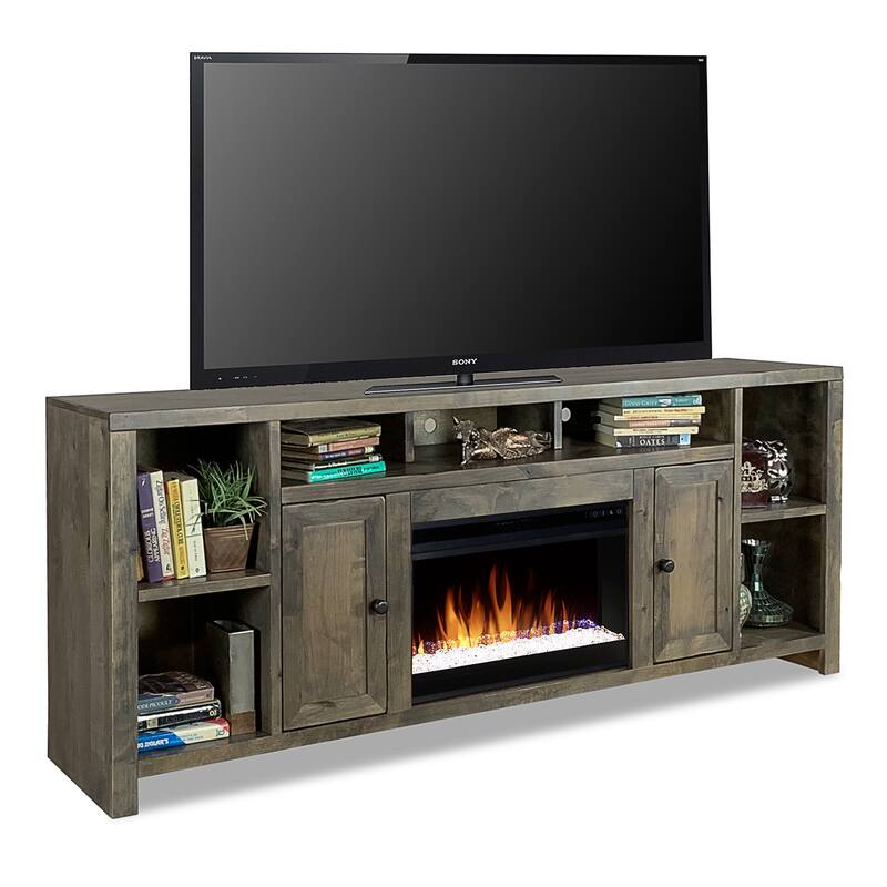 Bridgevine Home Joshua Creek 84 inch Electric Fireplace TV Stand for TVs up to 95 inches, Barnwood Finish