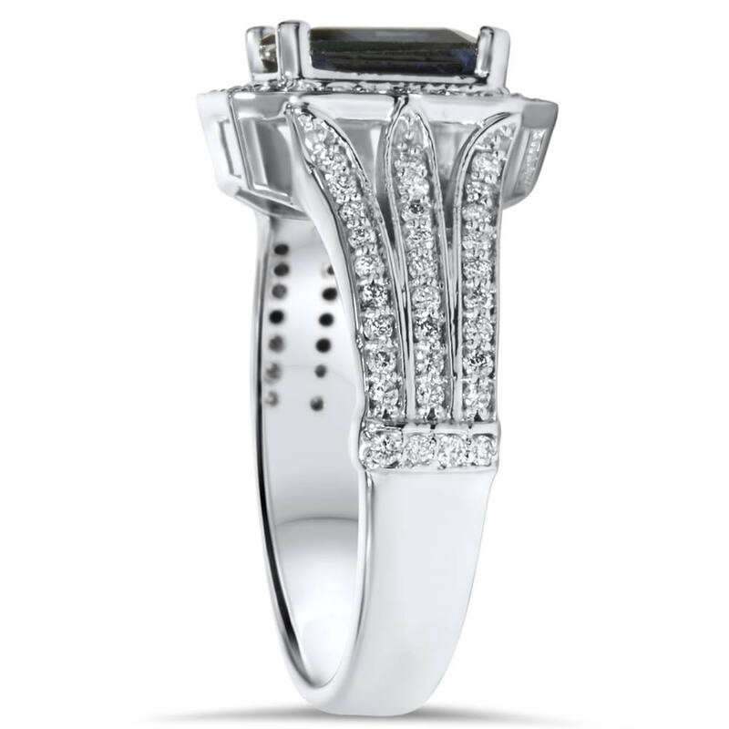 Vintage White Gold 2 ct Blue Sapphire & Diamond Halo Engagement Ring