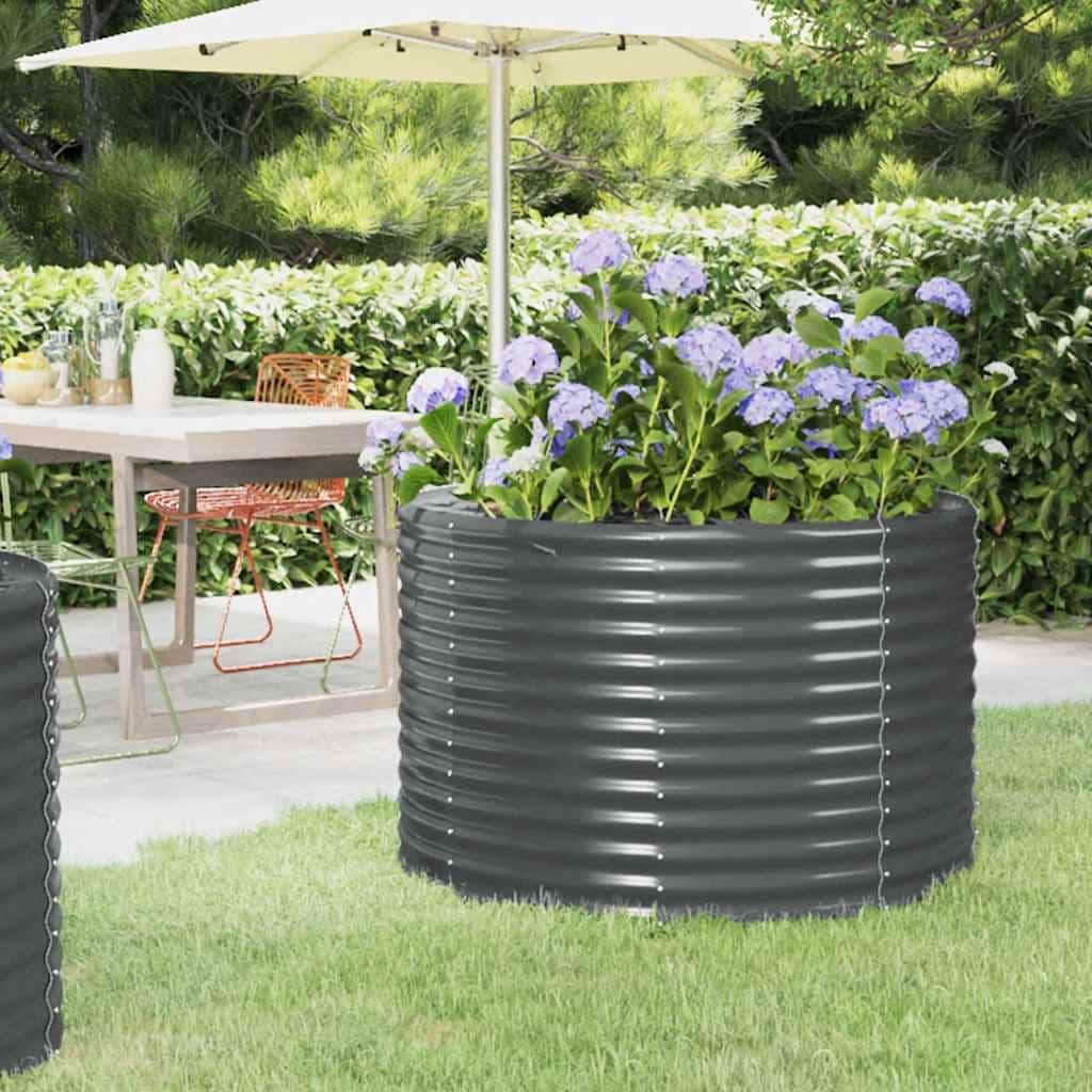 vidaXL Garden Raised Bed Anthracite Powder-coated steel 39.4 in diameter - 39.4 x 39.4 x 26.8 in