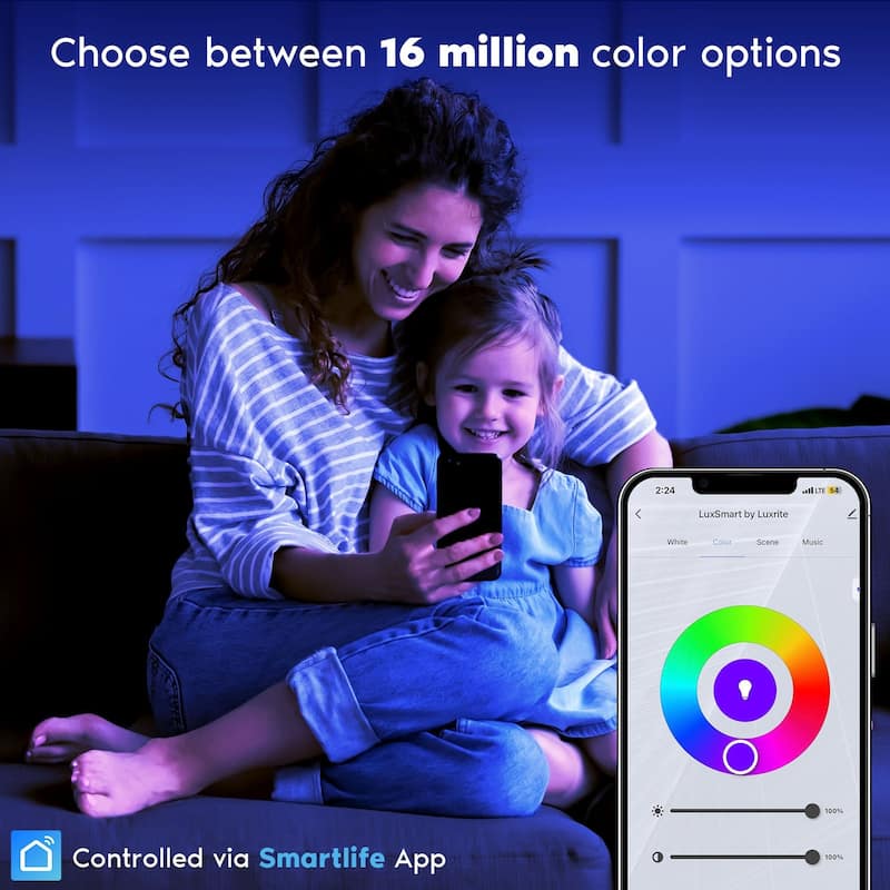 Luxrite 6 inch Square Smart LED Recessed Lighting, RGBW Color Changing, WiFi and Voice Control, Alexa and Google 6-Pack