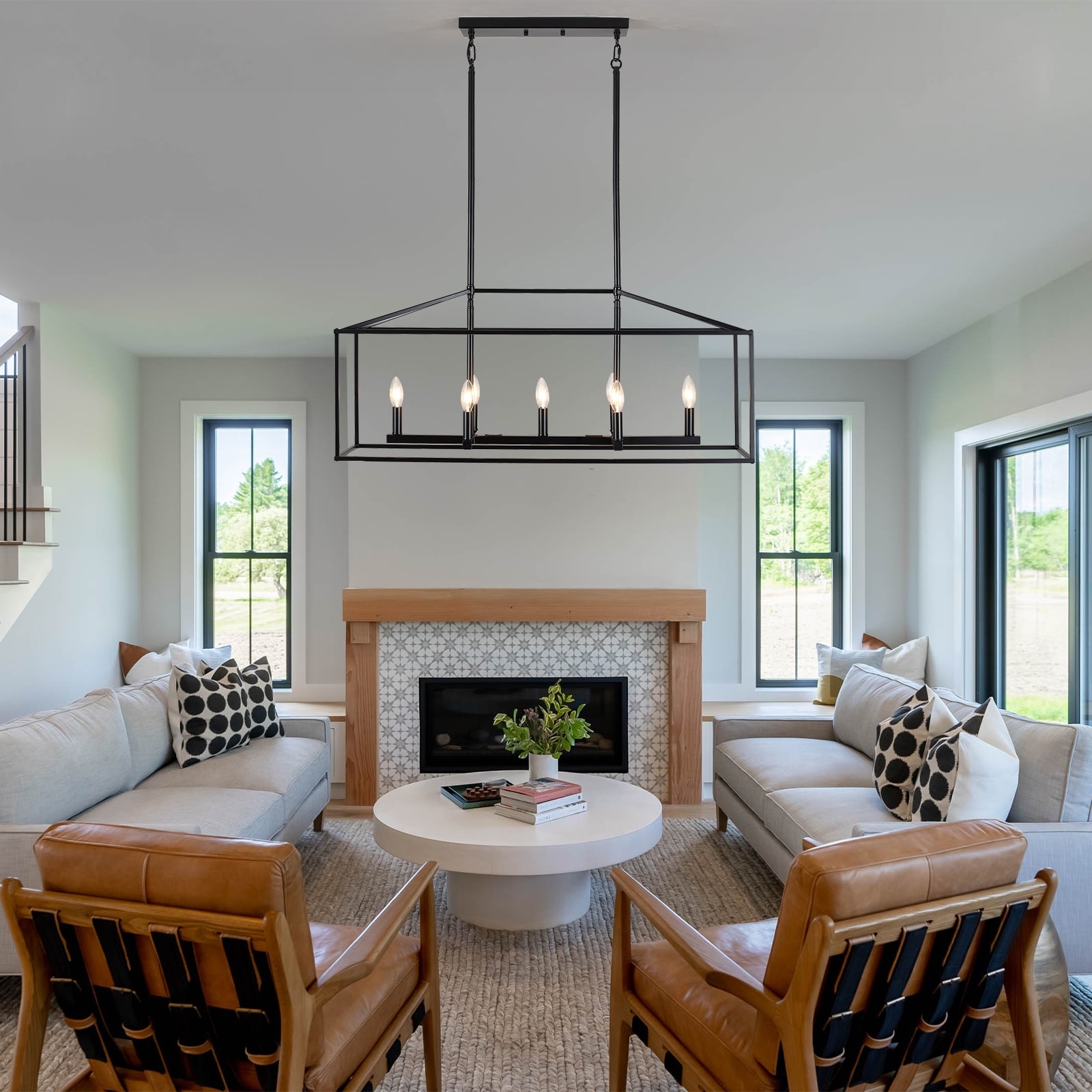 7-Light Farmhouse Hanging Linear Island Chandelier Lighting for Kitchen Island