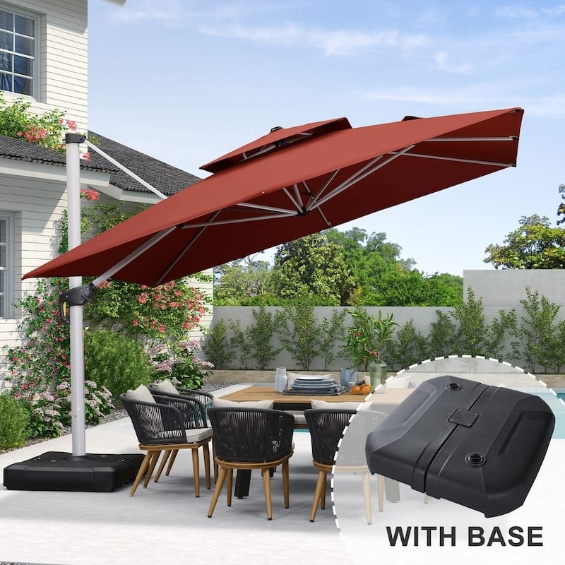 PURPLE LEAF 11ft Square Patio Cantilever Umbrella with Base