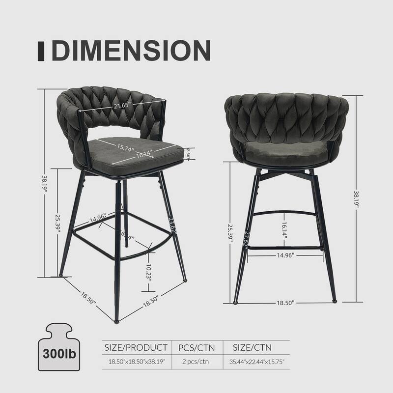 360 Swivel Bar Stool Set of 2 with Back and Footrest, No Adjustable