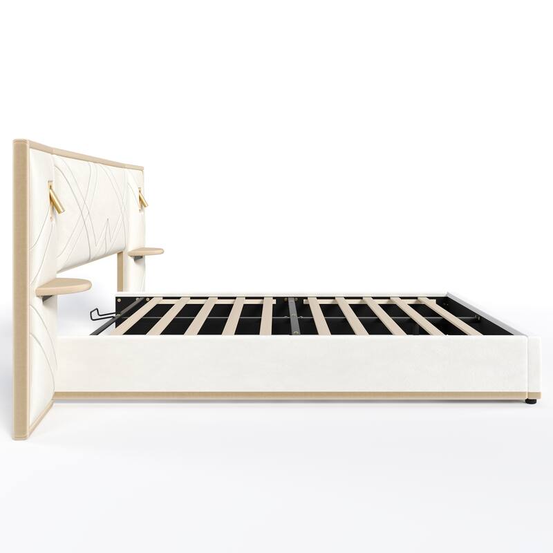 Christopher Knight Home - Voss Velvet Upholstered Bed with 2 Built-in LED Lights and 2 Storage Side Panels