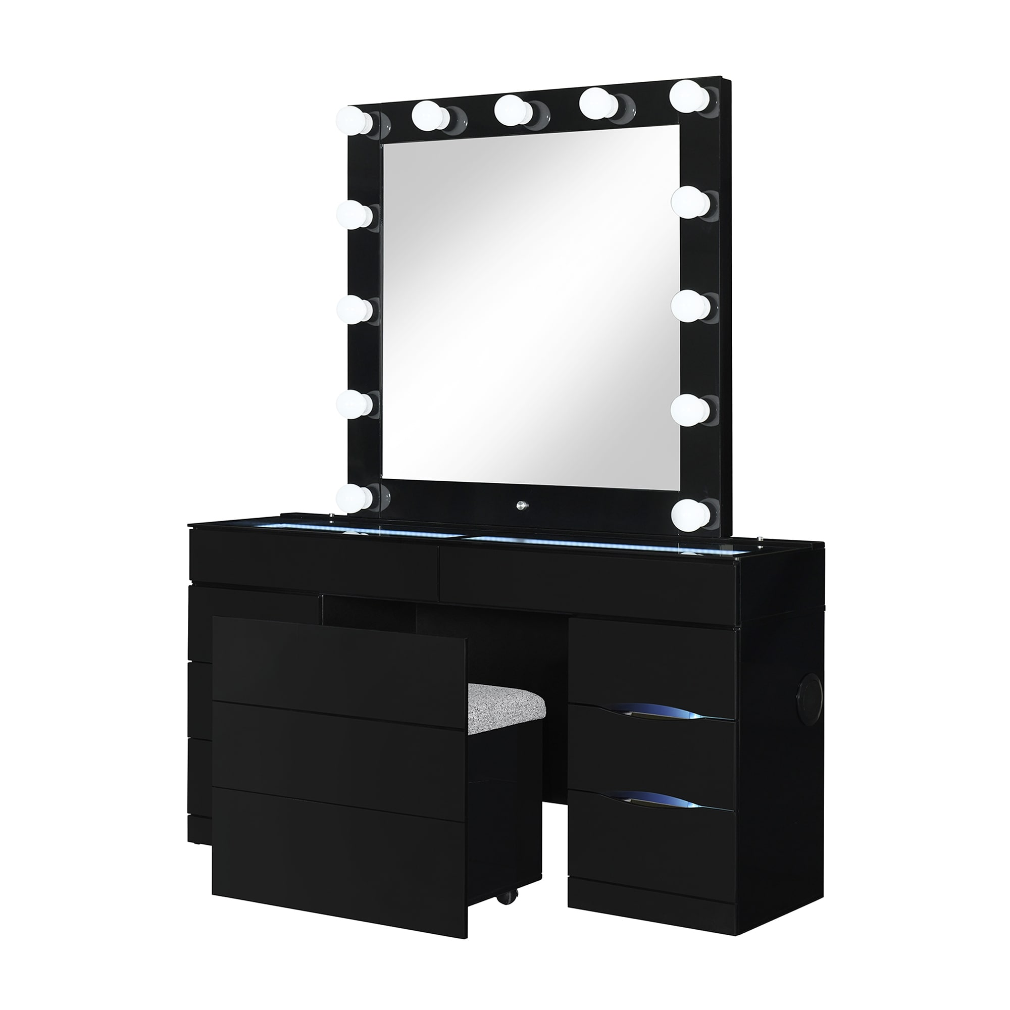 Elisa Black Vanity Set With Stool