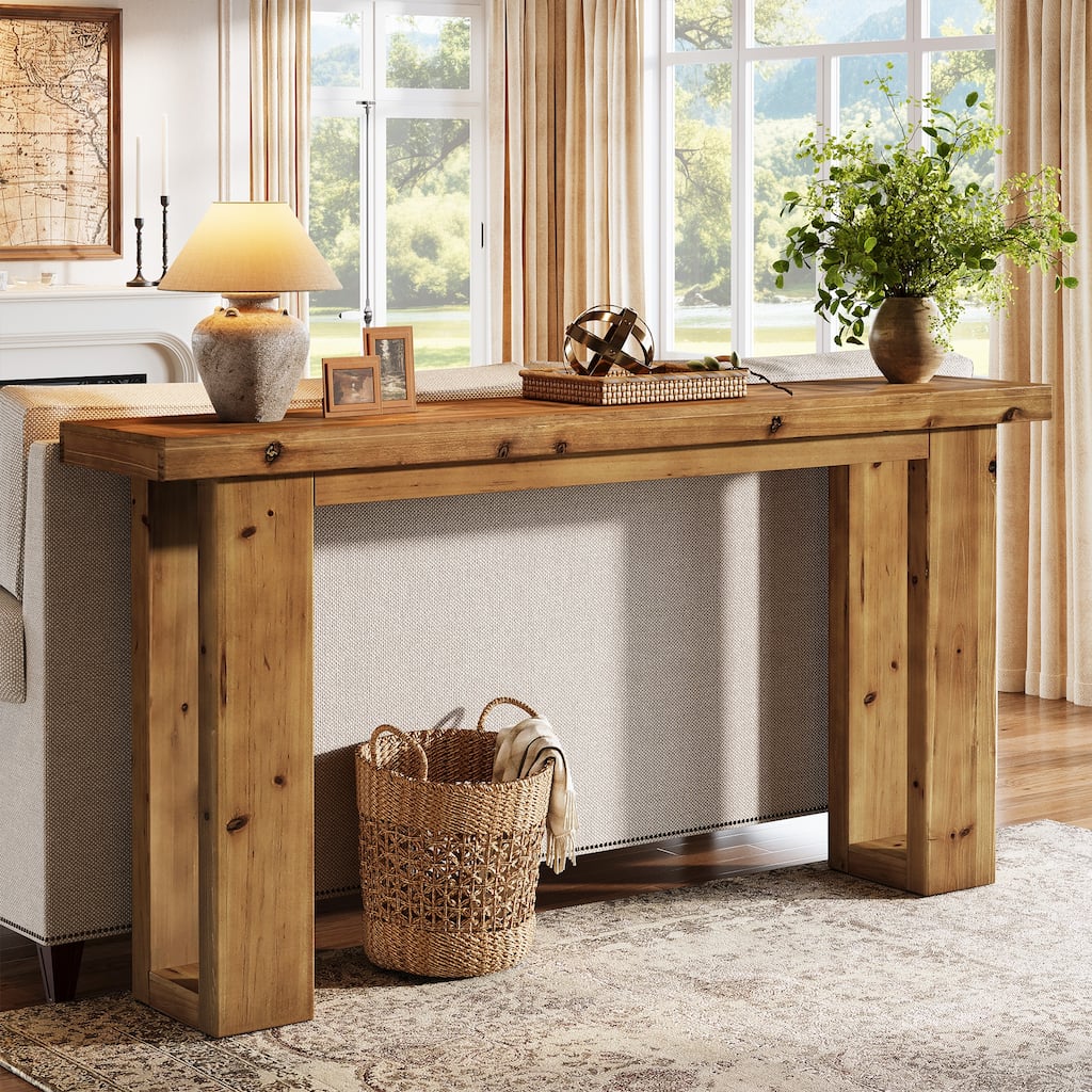 63" Solid Wood Rectangular Sofa Table, Behind-the-Couch Console Accent Table for Living Room Entryway Hallway Entrance