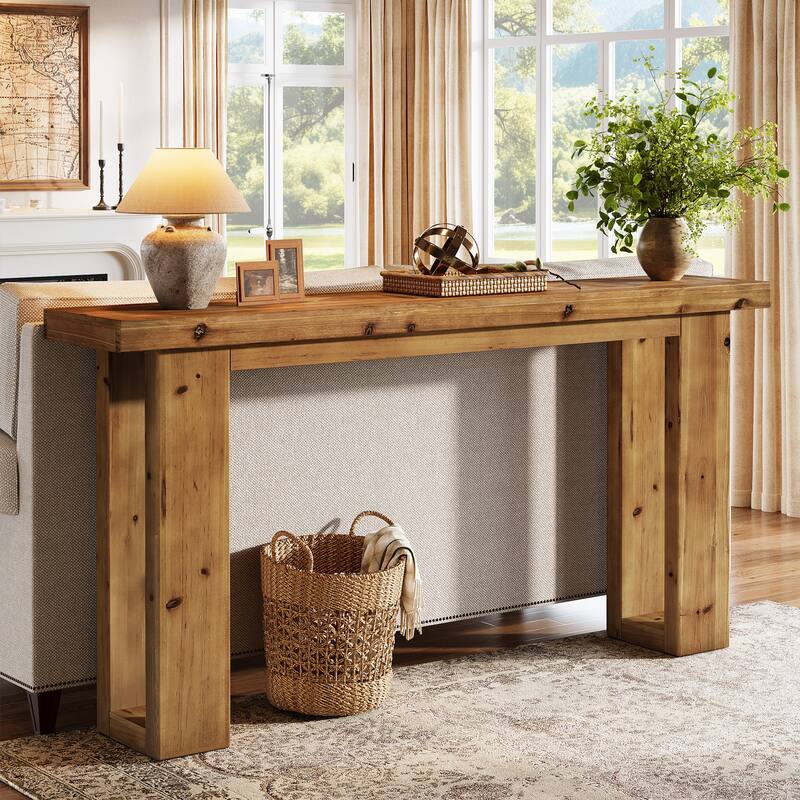 63" Solid Wood Rectangular Sofa Table, Behind-the-Couch Console Accent Table for Living Room Entryway Hallway Entrance - Brown